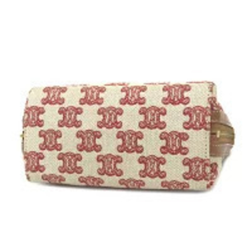 Celine Triomphe Shoulder Bag Chain Clutch Canvas Leather Brown Beige Red - Picture 3 of 11